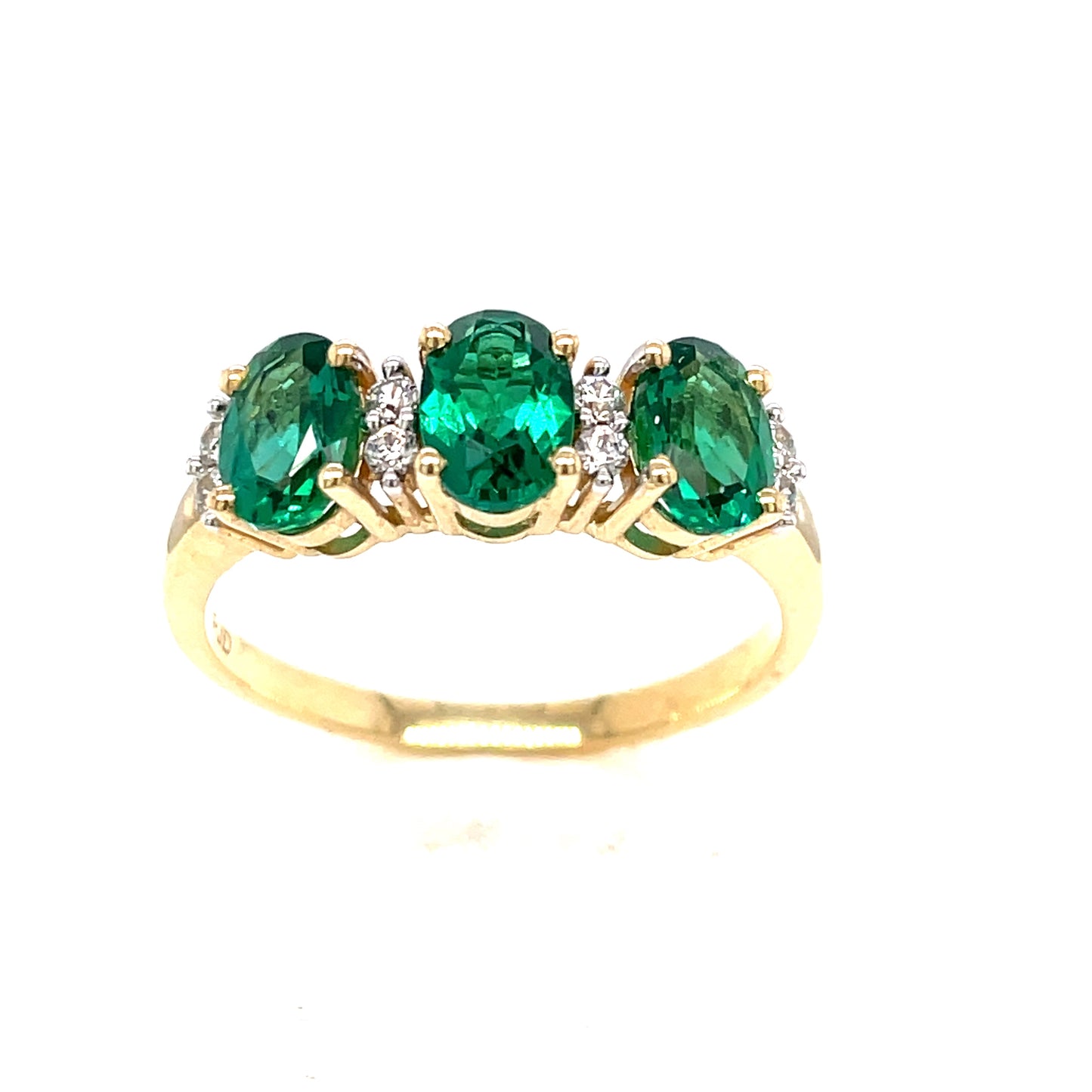 9ct Created Emerald 3 Oval Stone Cubic Zirconia Ring