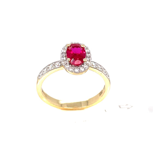 9ct Gold Ruby And Cubic Zirconia Halo Set Ring
