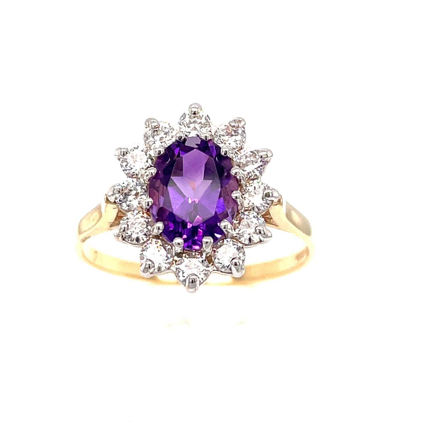 9ct Cubic Zirconia And Amethyst Cluster Ring
