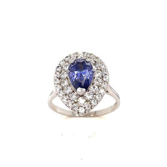 9ct White Gold Tanzanite Cubic Zirconia Pear Shaped Cluster Ring