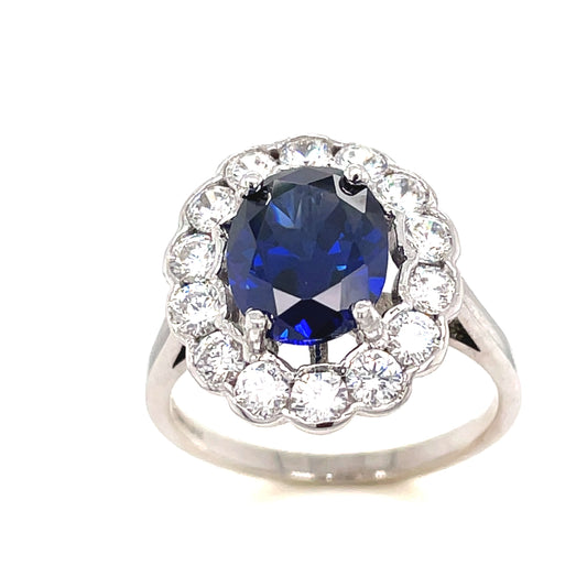 9ct White Gold Tanzanite Cubic Zirconia Oval Cluster Ring