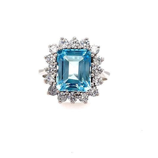 9ct White Gold Blue Topaz Cubic Zirconia Cluster Ring