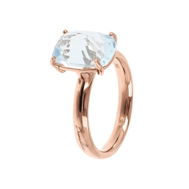 9ct Rose Gold Solitaire Rectangular Blue Topaz Ring