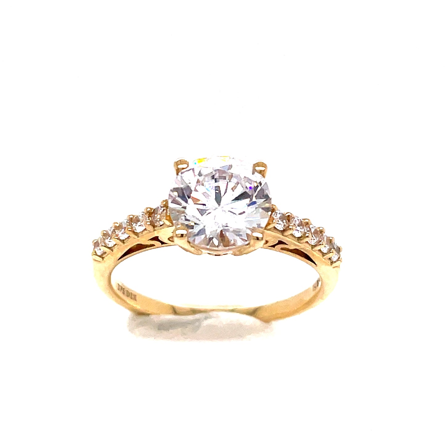 9ct Cubic Zirconia Solitaire Dress Ring With Stone Set Shoulder
