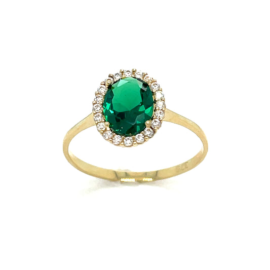 9ct Oval Cubic Zirconia Synthetic Emerald Cluster Dress Ring