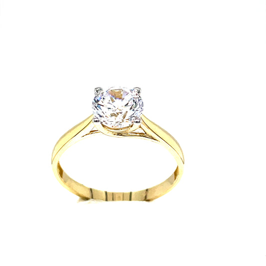9ct Gold Round Solitaire Cubic Zirconia 7mm Dress Ring