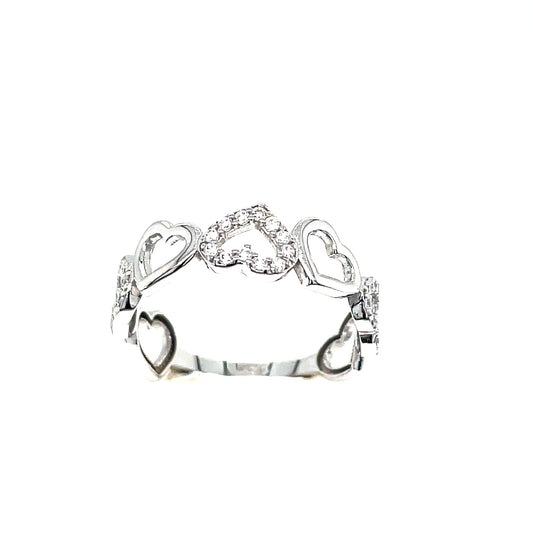 9ct White Gold Open Heart Cubic Zirconia Eternity Dress Ring
