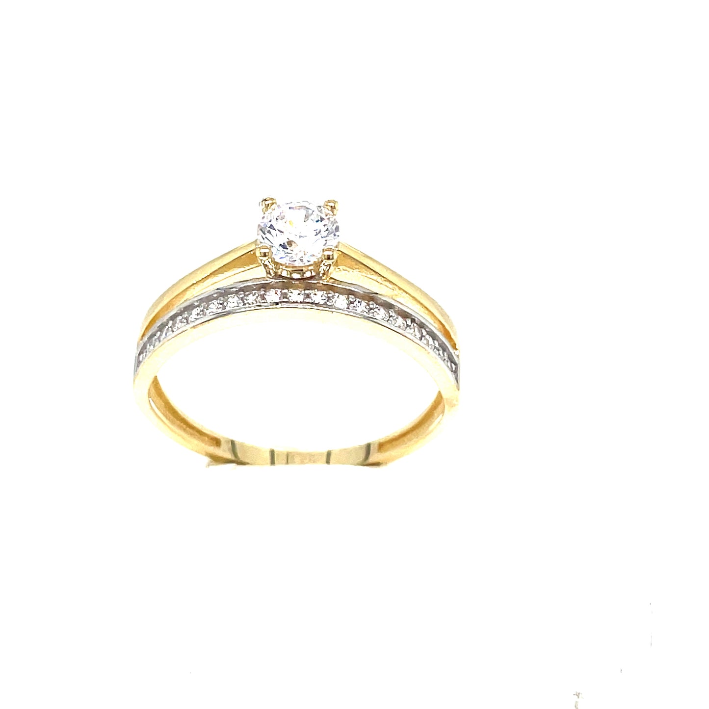 9ct Cubic Zirconia Solitaire Open Shoulder Two Row Dress Ring