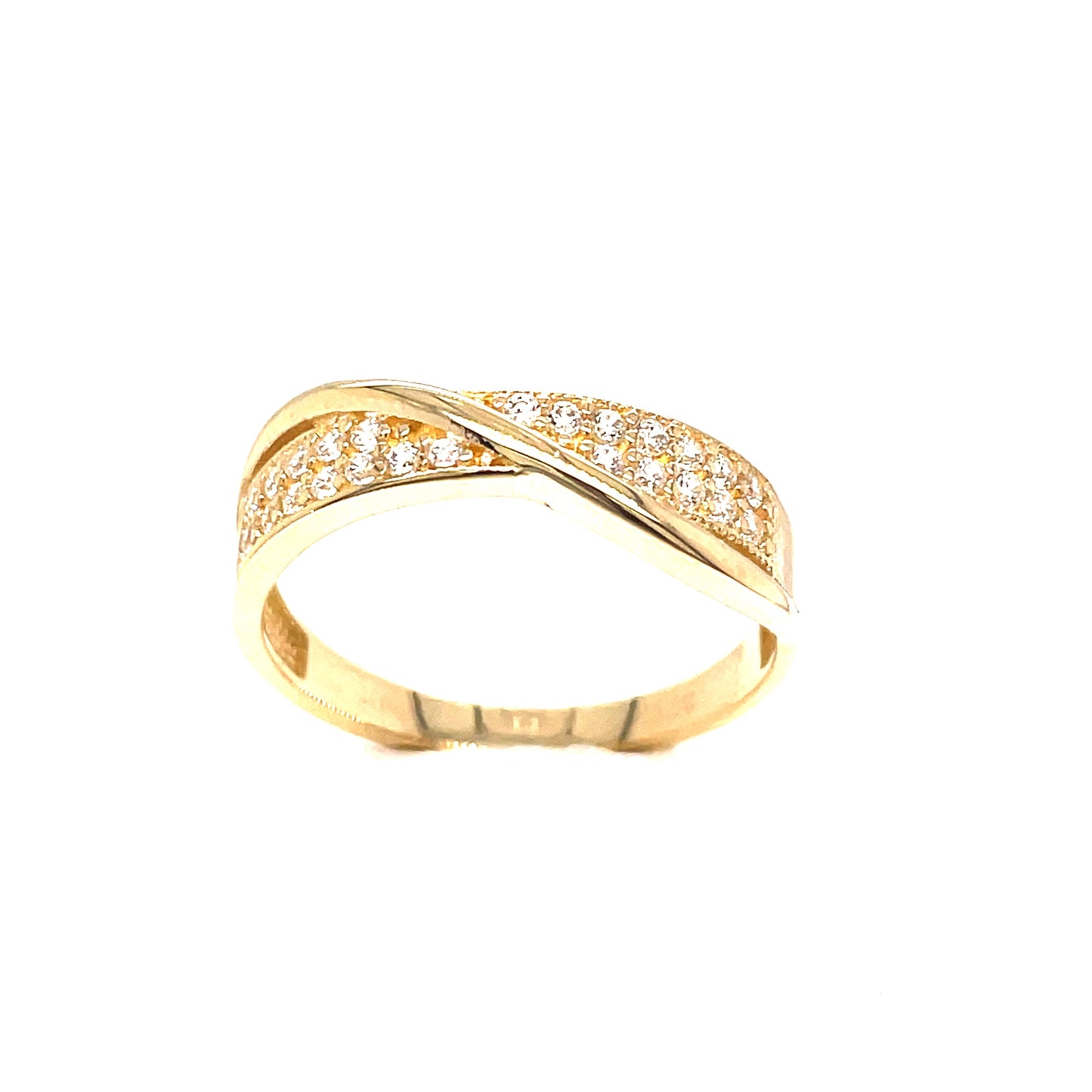 9ct Gold 2 Row Cubic Zirconia Crossover Eternity Dress Ring