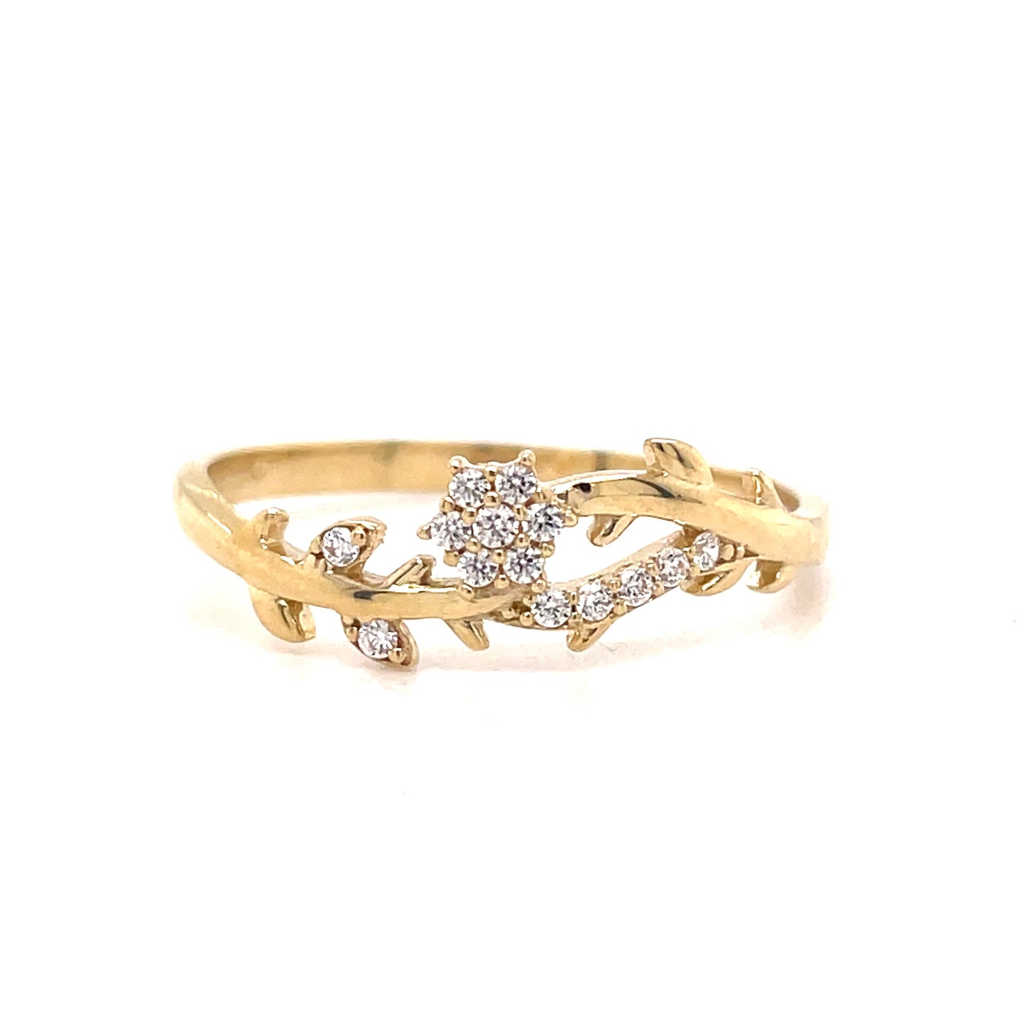 9ct Gold Cubic Zirconia Flower And Leaf Dress Ring