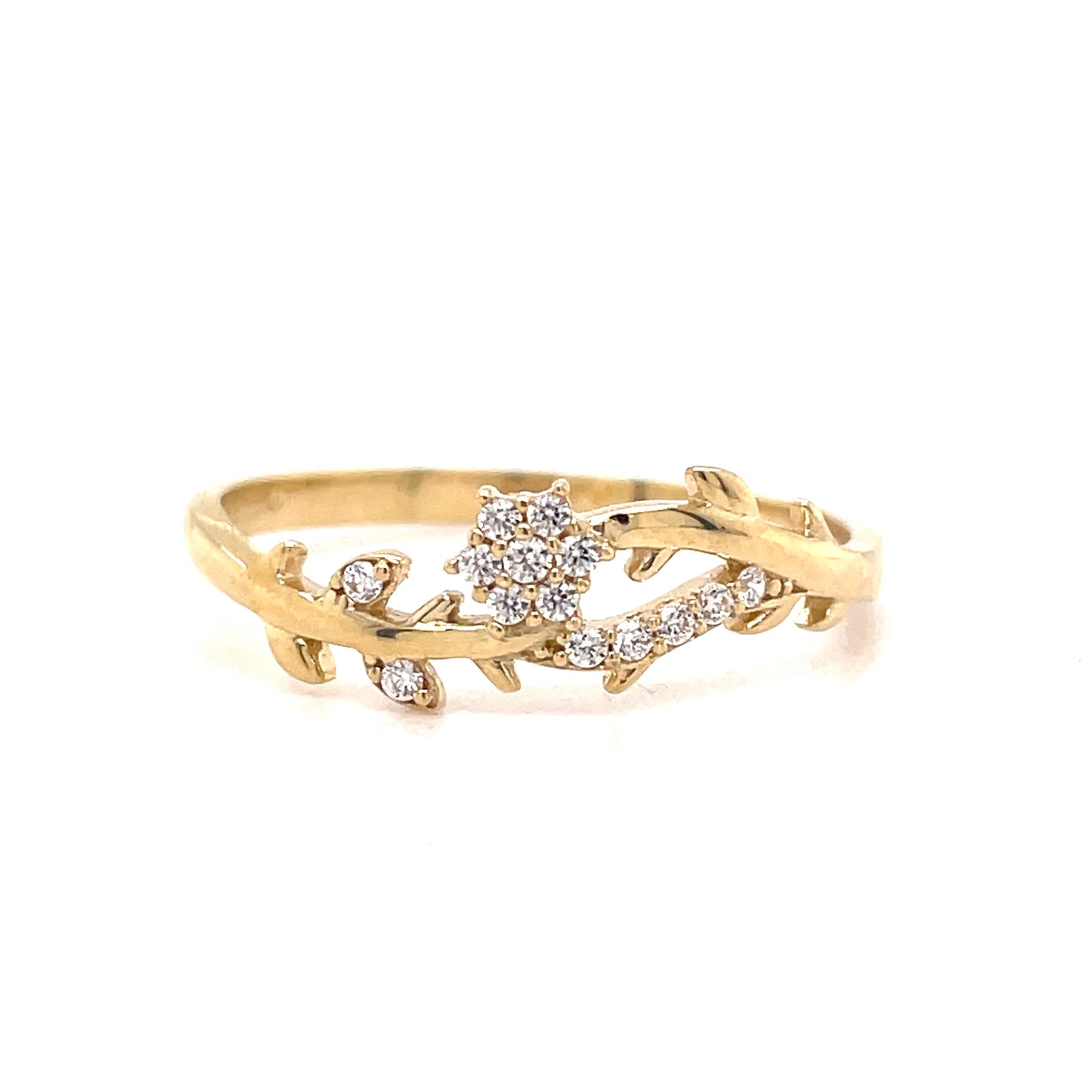 9ct Gold Cubic Zirconia Flower And Leaf Dress Ring