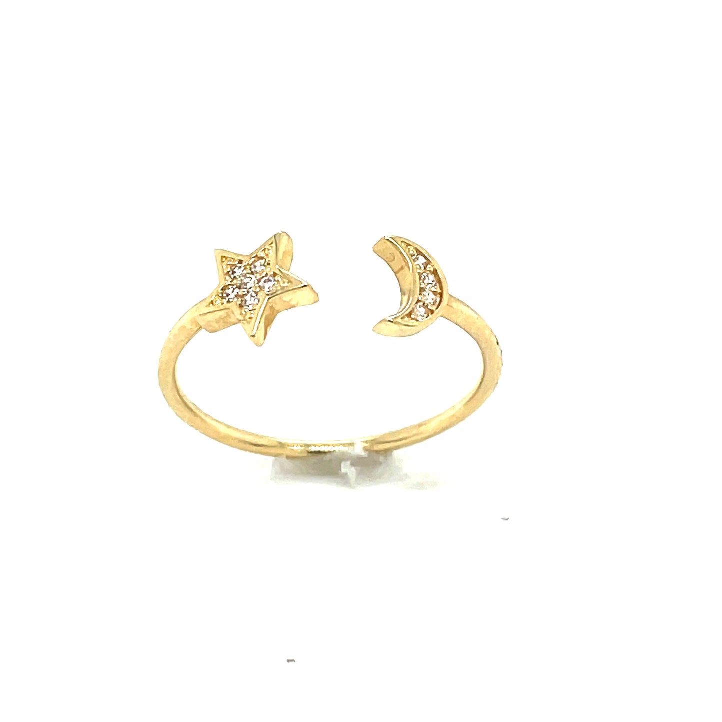 9ct Open Cubic Zirconia Star And Moon Ring