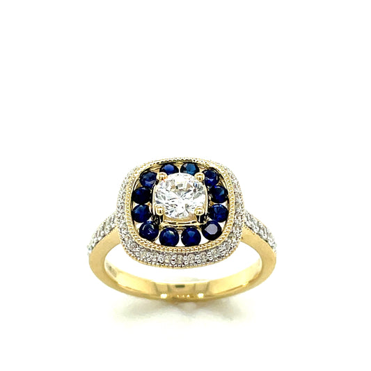 9ct Square Cluster Cubic Zirconia And Synthetic Sapphire Ring