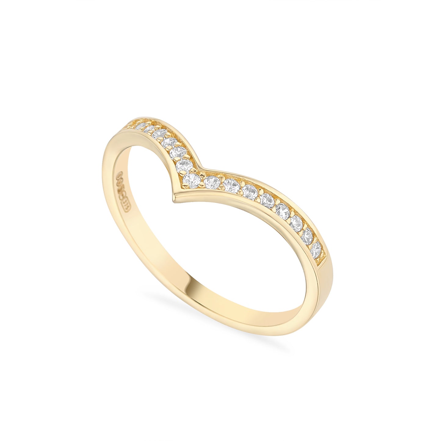 9ct Gold Cubic Zirconia Wishbone Ring