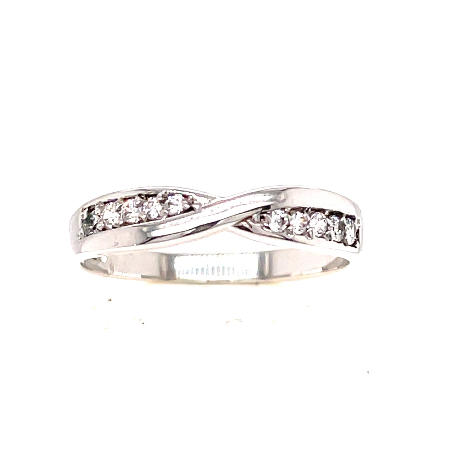 9ct White Gold 10 Cubic Zirconia Crossover Eternity Ring