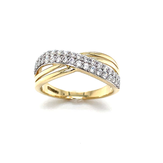 9ct Cubic Zirconia And Plain Cross Over Ring