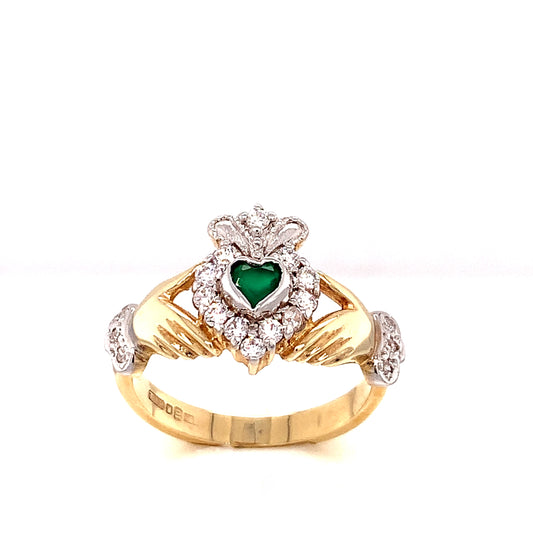 10ct Gold Emerald & Diamond Claddagh Ring
