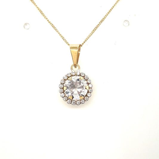 9ct Gold Cubic Zirconia Cluster Pendant