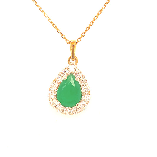 9ct Pear Shaped Emerald And Cubic Zirconia Cluster Pendant