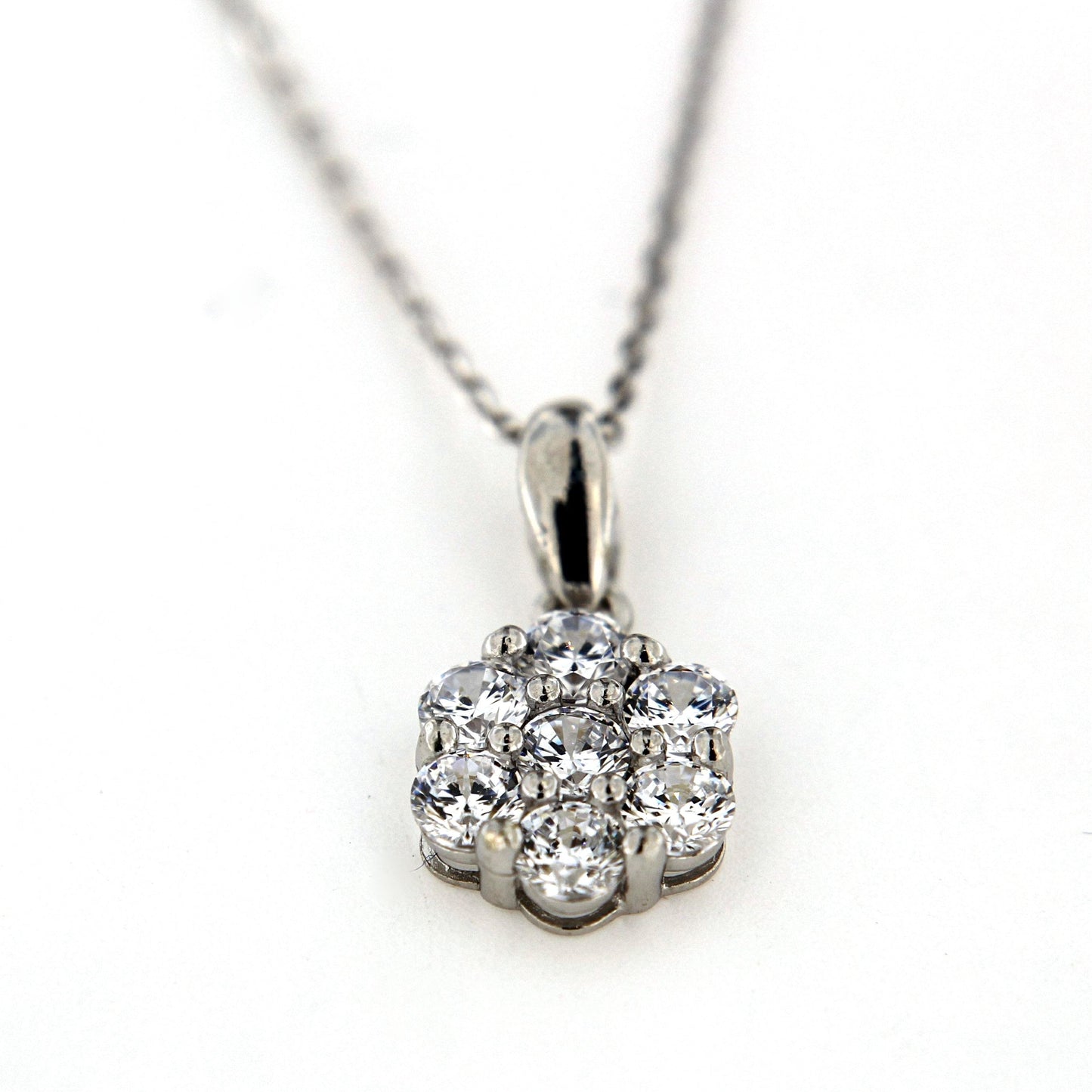 9ct White Gold Cubic Zirconia Flower Pendant