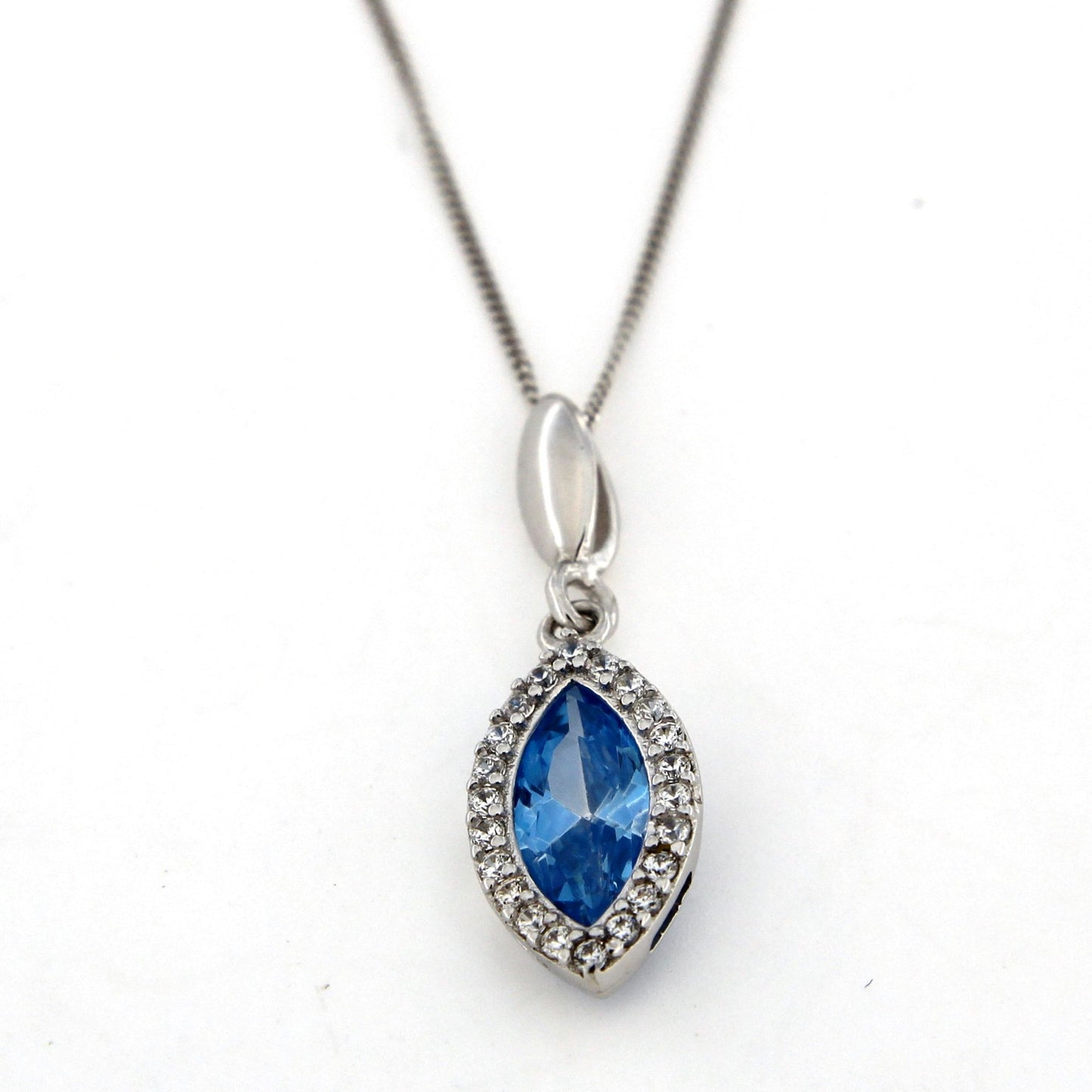 9ct White Gold Cubic Zirconia And Blue Pendant