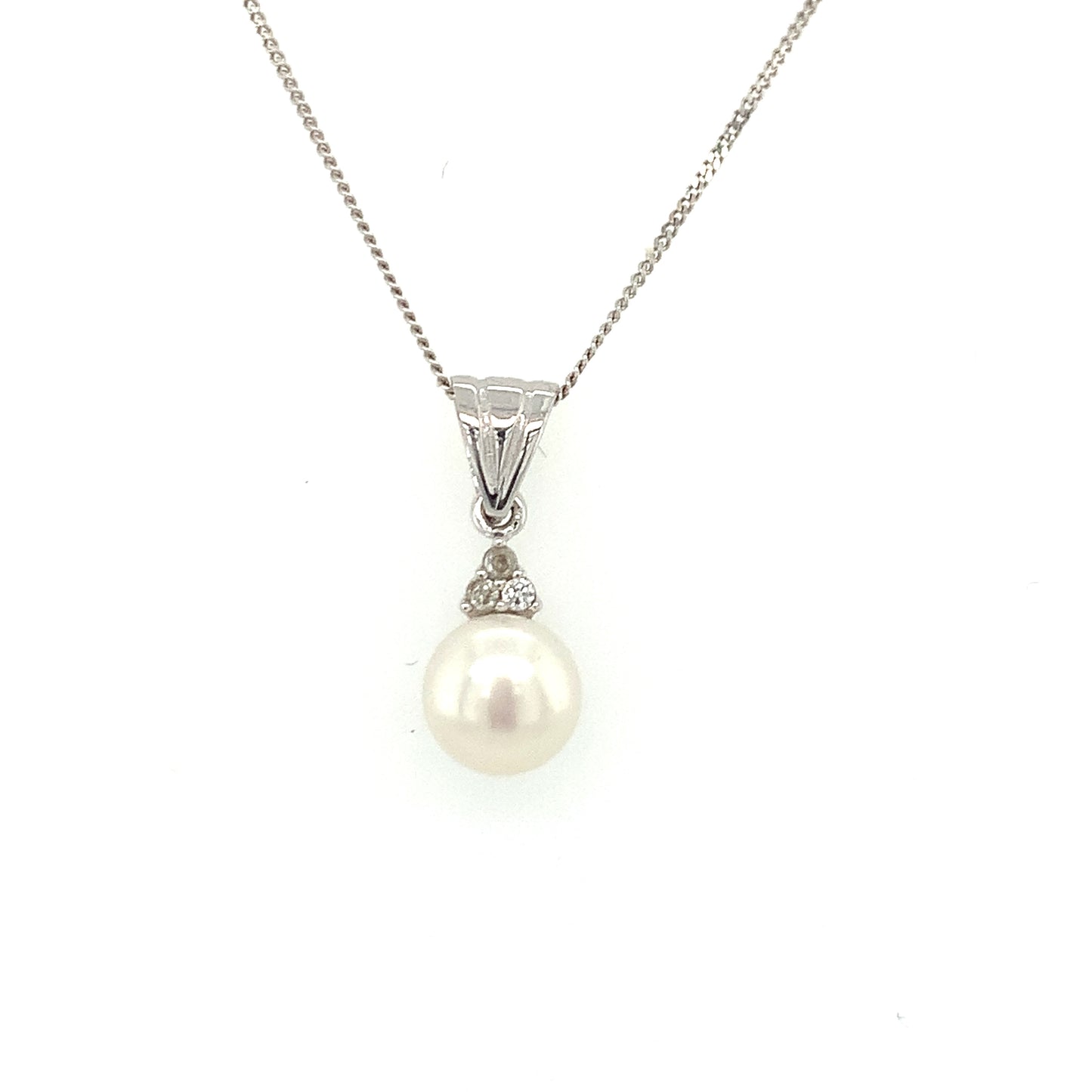 9ct White Gold Pearl And Cubic Zirconia Pendant