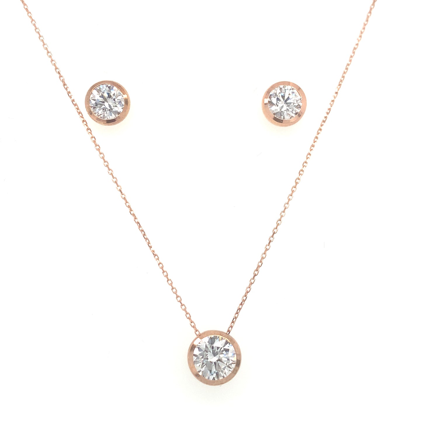 9ct Rose Gold Cubic Zirconia Pendant And Earring Set