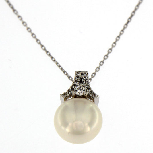 9ct White Gold Pearl And Cubic Zirconia Pendant
