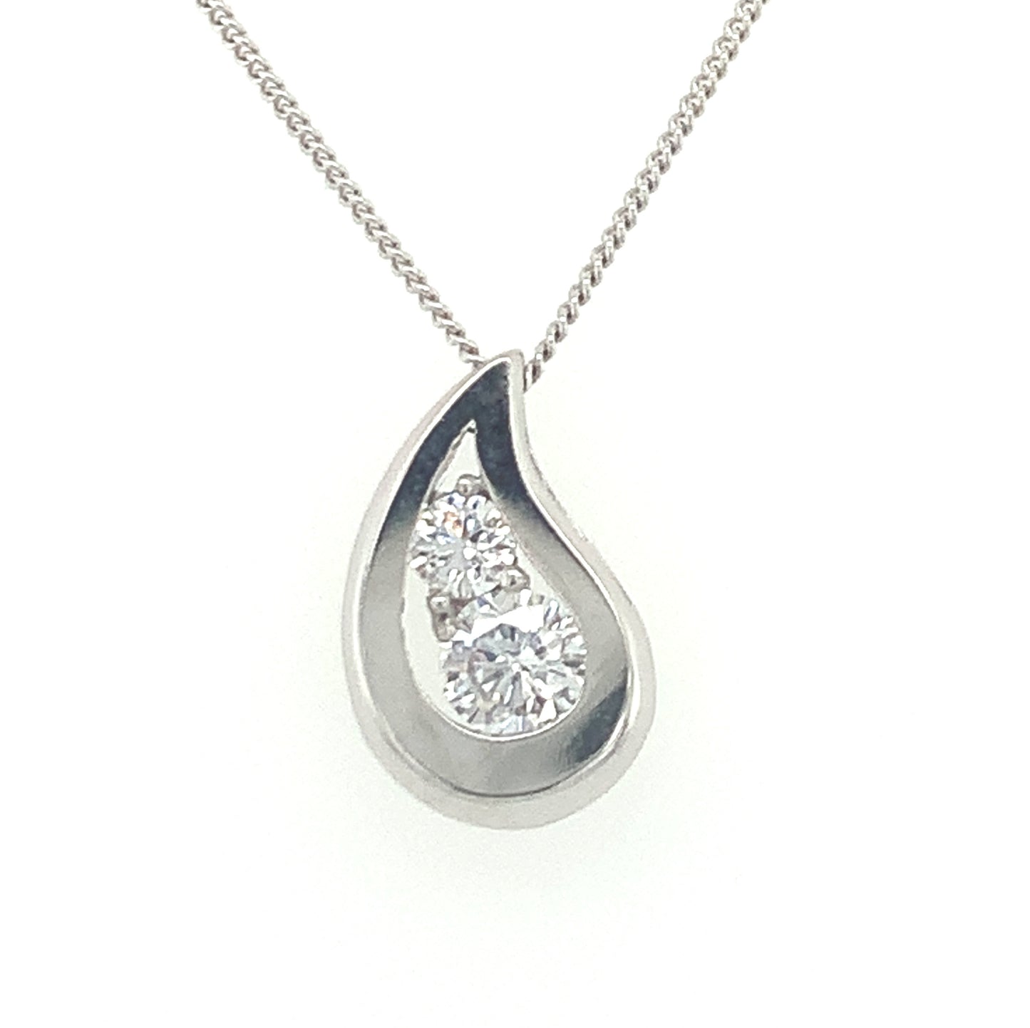 9ct White Gold Tear Drop Cubic Zirconia Pendant