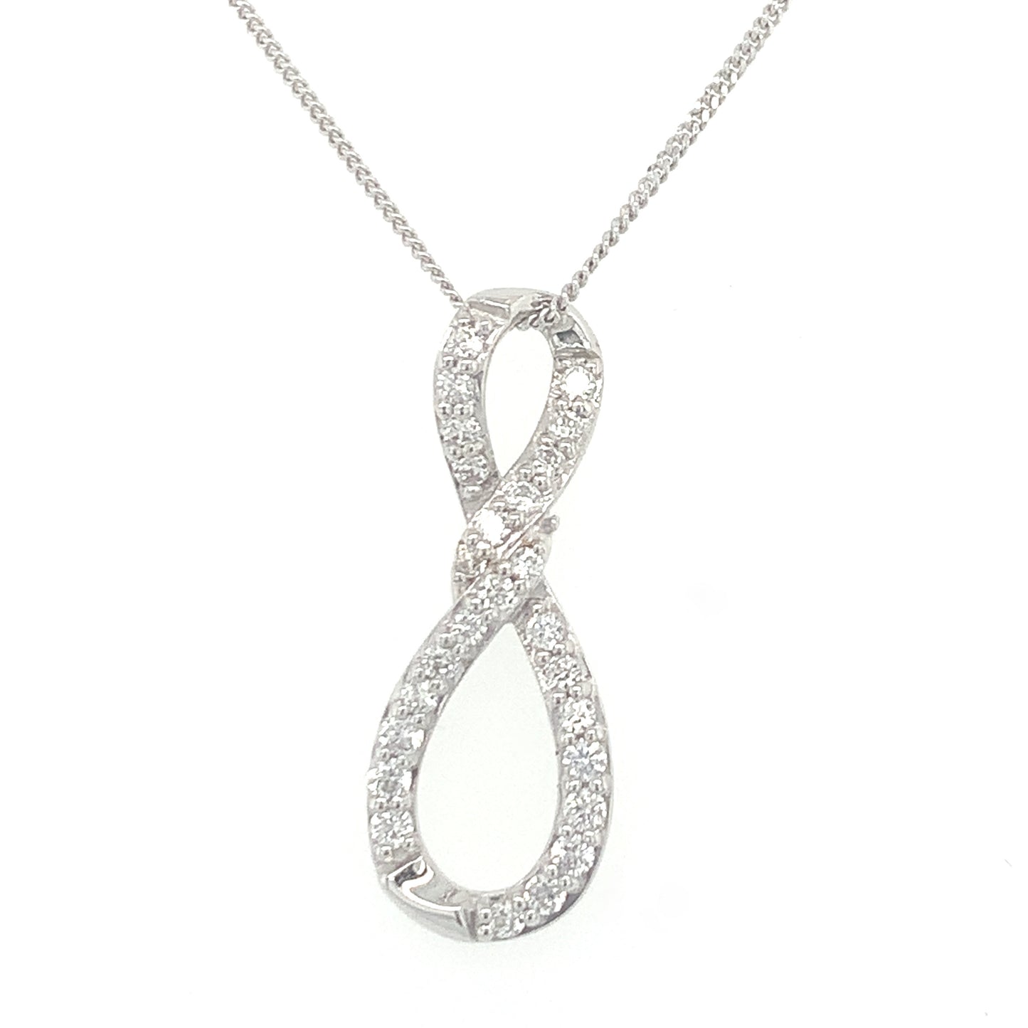 9ct White Gold Cubic Zirconia Figure Of Eight Pendant