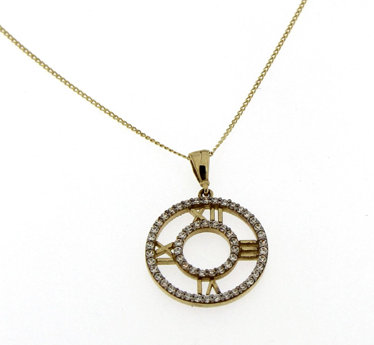 9ct Cubic Zirconia Circle Pendant With Roman Numerals
