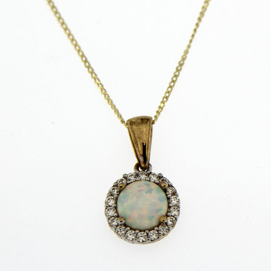 9ct Cubic Zirconia And Opal Pendant