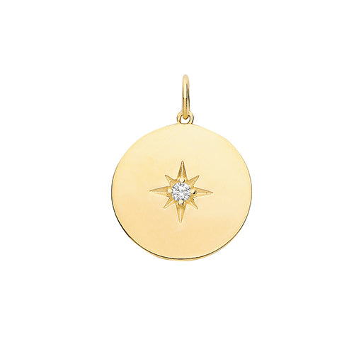 9ct Round Disc With Cubic Zirconia Pendant