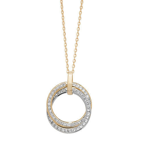 9ct Two Tone Double Cubic Zirconia Circle Pendant