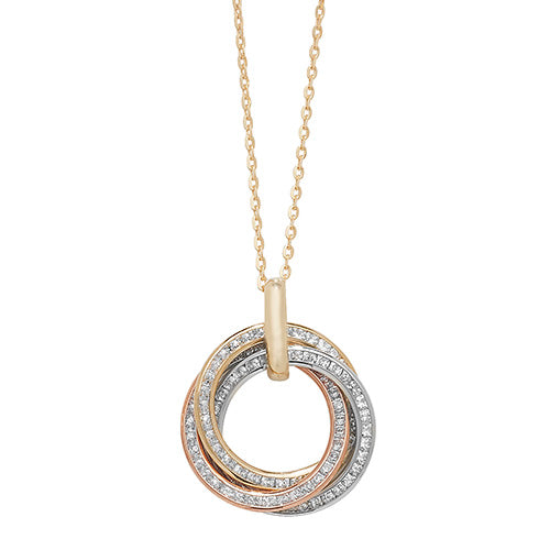 9ct Three Colour Cubic Circonia Triple Circle Pendant
