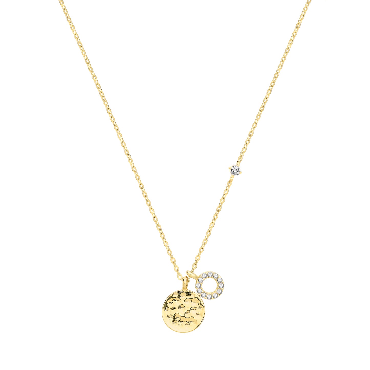 9ct Round Disc With Cubic Zirconia Circle Pendant