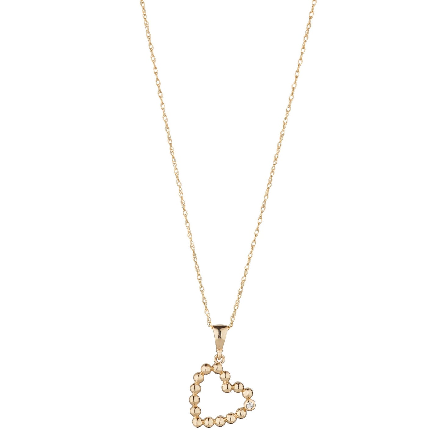 9ct 1 Cubic Zirconia And Plain Ball Heart Pendant
