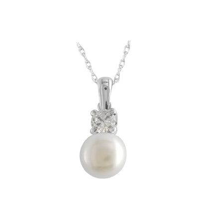 9ct White Gold Cubic Zirconia And Pearl Pendant