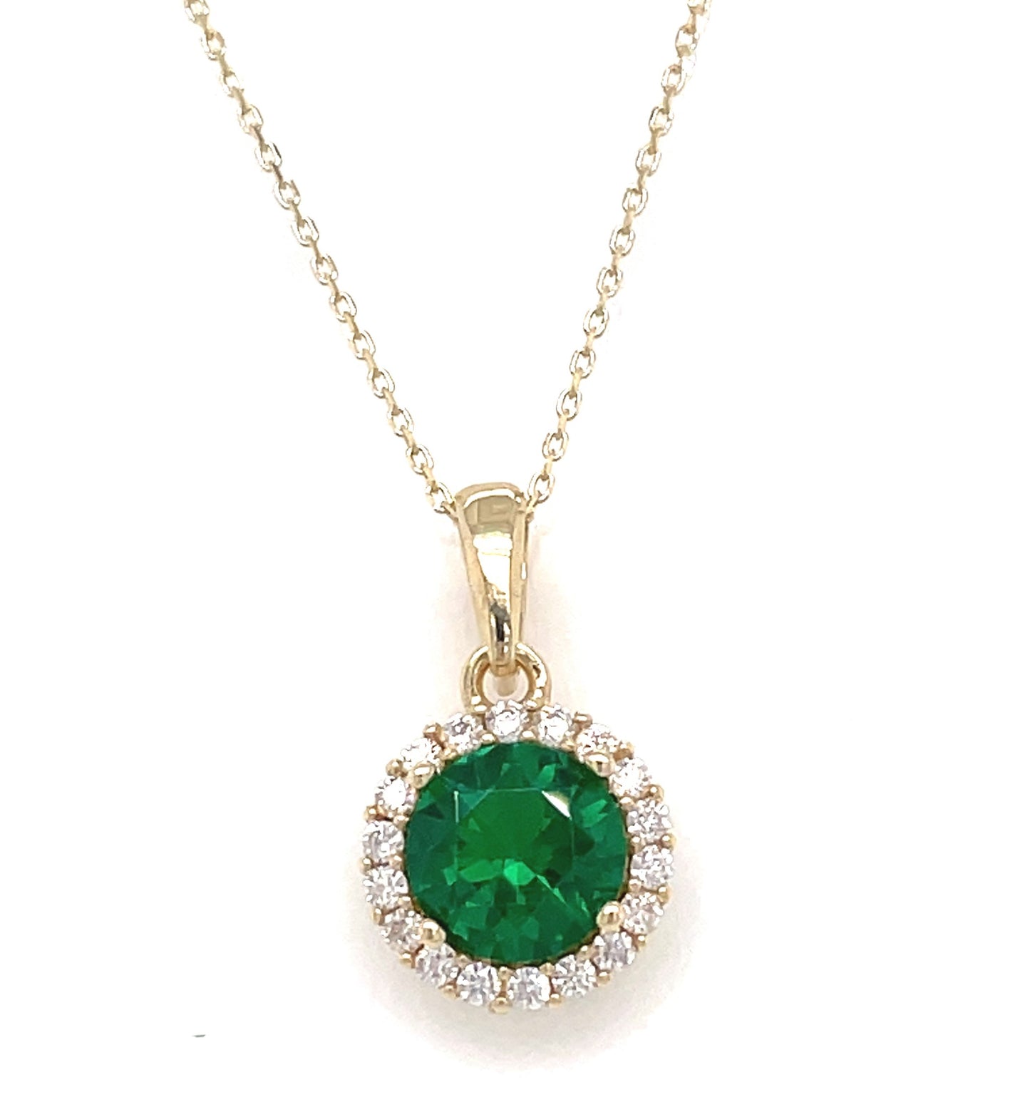 9ct Green And Cubic Zirconia Round Cluster Pendant