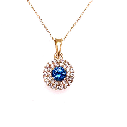 9ct Blue Topaz And Cubic Zirconia Round Cluster Pendant
