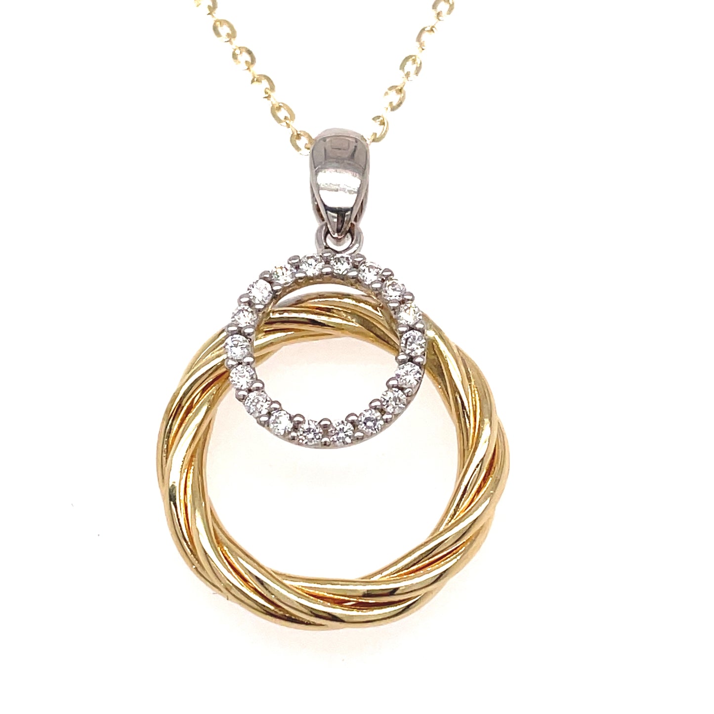 9ct Bicolour Pendant With Double Circle Cubic Zirconia