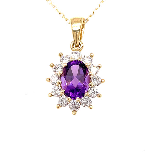 9ct Amethyst And Cubic Zirconia Cluster Pendant