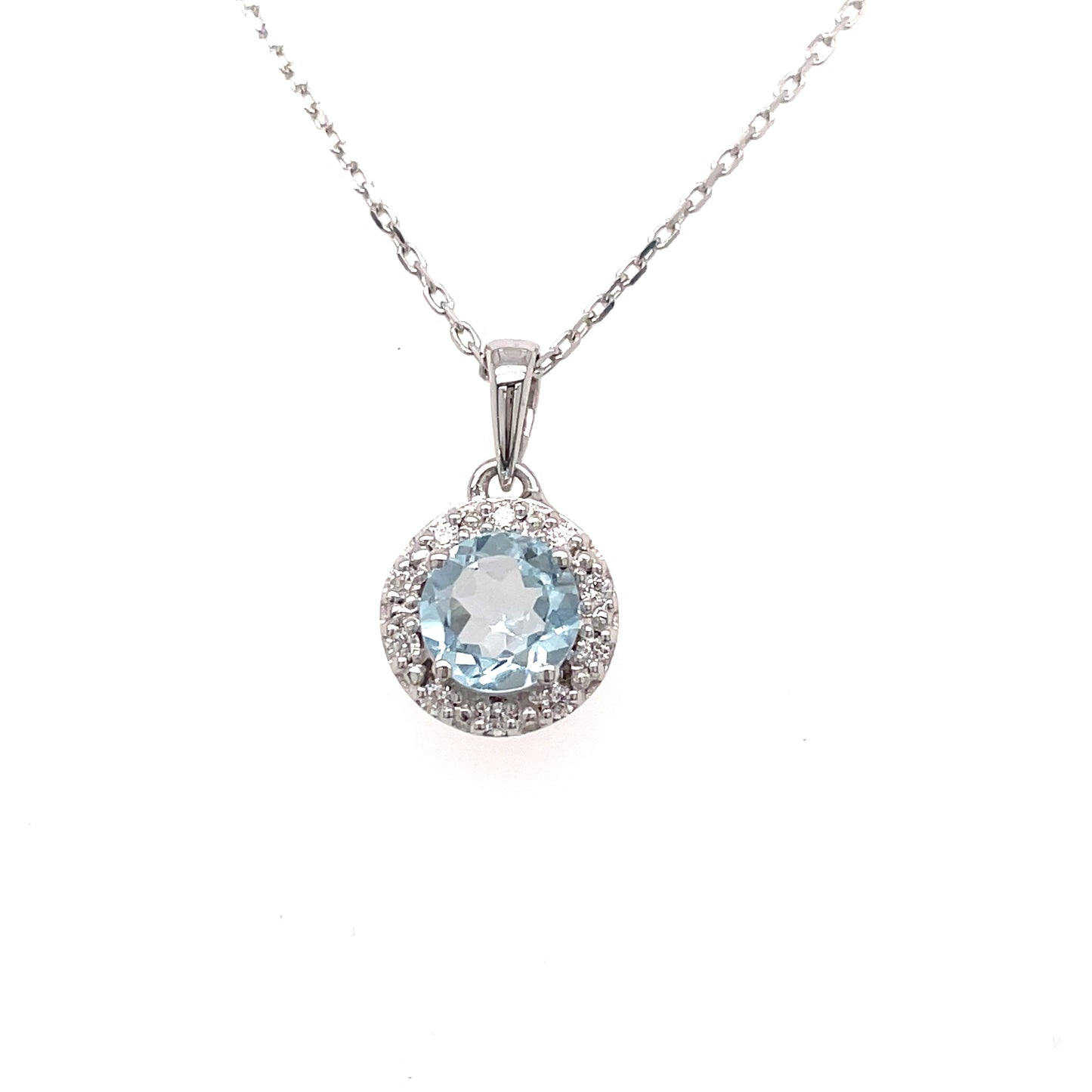 9ct White Gold Blue Topaz Cubic Zirconia Round Cluster Pendant