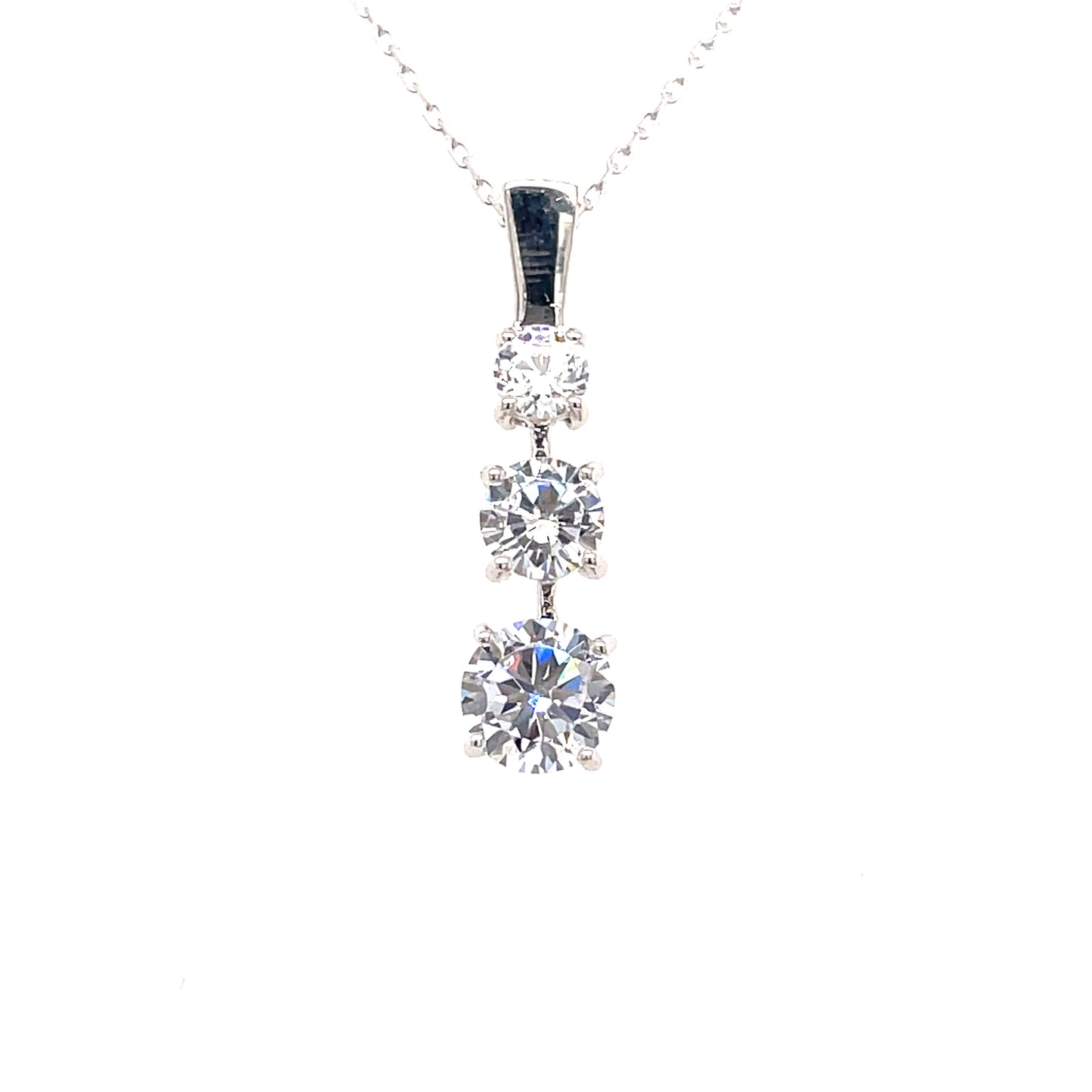 9ct White Gold Cubic Zirconia 3 Stone Drop Pendant