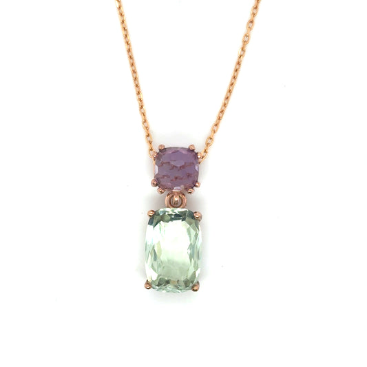 9ct Rose Gold Amethyst/Green Amethyst Pendant