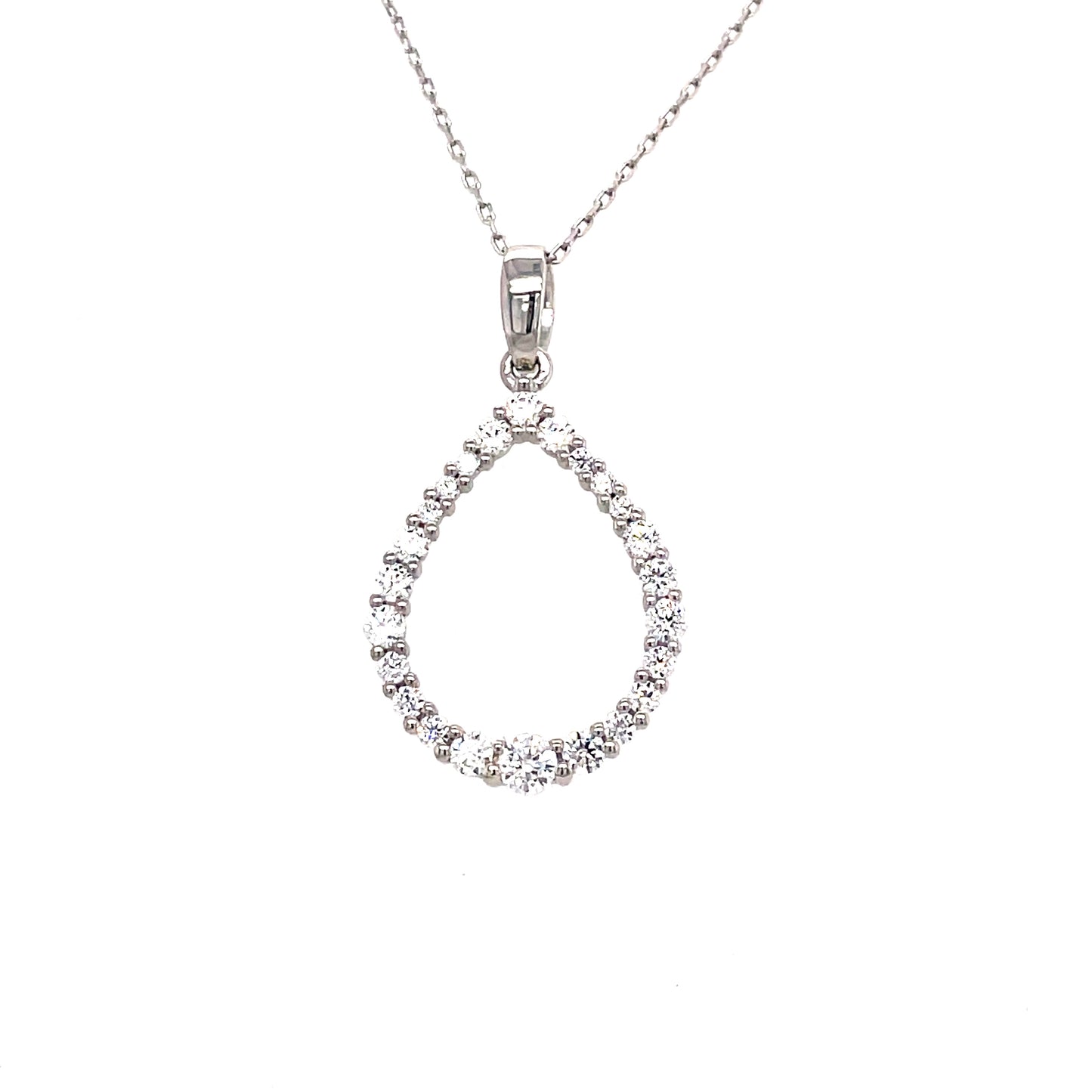 9ct White Gold Open Pear Cubic Zirconia Pendant