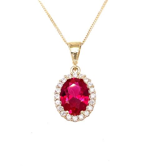 9ct Oval Cluster Cubic Zirconia And Synthetic Ruby Pendant