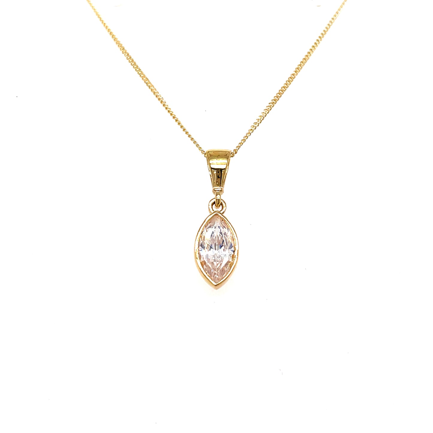 9ct Gold Cubic Zirconia Rubover Marquise Pendant