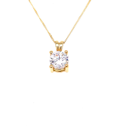 9ct Gold Round Cubic Zirconia Claw Set Pendant