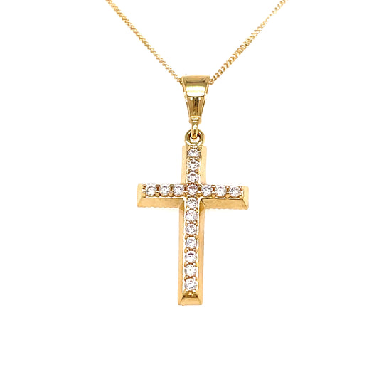 9ct Gold Cubic Zirconia 17 Stone Cross Pendant